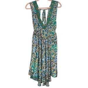 Bohemian Floral Maxi Dress With V-Neck & Tie Back - Women's Size S